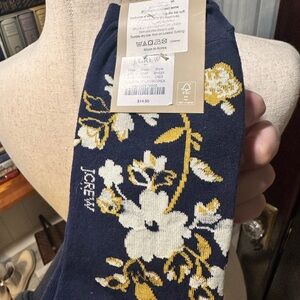 J. Crew Navy Socks with Yellow Floral Design